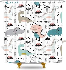 img 3 attached to 🦖 KOMLLEX Funny Cute Dinosaur Shower Curtain for Kids' Bathroom: Cartoon Dino Animals Graffiti Decor with 12 Pack Hooks