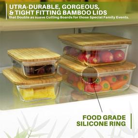 img 2 attached to Eco-Friendly Glass Food Storage Containers with Bamboo Lids - 4 Piece Value Set - Airtight Glass Meal Prep Containers or Food Storage Containers