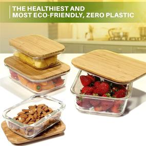 img 1 attached to Eco-Friendly Glass Food Storage Containers with Bamboo Lids - 4 Piece Value Set - Airtight Glass Meal Prep Containers or Food Storage Containers