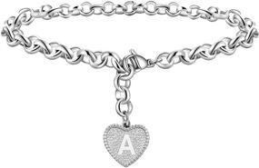 img 4 attached to 💖 Heart Initial Bracelet for Women - Stylish Stainless Steel Alphabet Ankle Bracelets for Girls - Perfect Gift