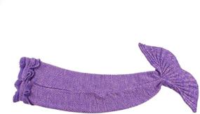 img 2 attached to 🧜 JR.WHITE Mermaid Tail Blanket: Hand Crochet Snuggle Sleeping Bag for Kids & Adults - All Seasons Seatail Blanket (Purple)