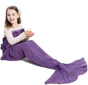 img 4 attached to 🧜 JR.WHITE Mermaid Tail Blanket: Hand Crochet Snuggle Sleeping Bag for Kids & Adults - All Seasons Seatail Blanket (Purple)