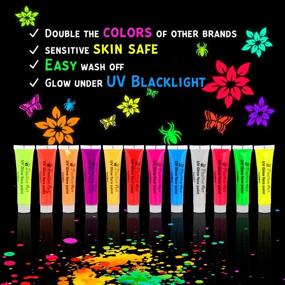 img 1 attached to 🎨 Professional UV Paint Kit: 12 Colors, Stencils, Brushes - Neon Glow Paint for Face & Body