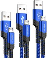 🔵 jsaux кабель для зарядки micro usb - 3 шт. (3.3фута+6.6футов+10футов) кабель для зарядки android и usb-кабель - нейлоновая оплетка, совместим с samsung galaxy s6 s7 edge note 5, kindle и другими устройствами - синий логотип