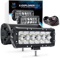 mictuning 2-pack x-explorer ks1 7 inch led light bar - innovative stp reflectors, 36w, 2773lm, off-road combo work light with wiring harness, bottom brackets, patent pending logo