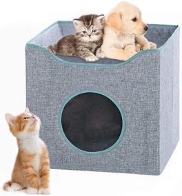 img 4 attached to WITUSE Foldable Cat Condo: Top-Rated Cat Cube House, 🐱 Sleeping Bed & Hiding Place with 2 Cushions, Scratch Resistant Design