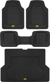 img 4 attached to 🚘 Caterpillar ToughRide Heavy-Duty Rubber Floor Mats & Cargo Trunk Liner - Black, Odorless, Trim to Fit, All-Weather Deep Dish Automotive Mats for Car SUV Van Sedan - Total Dirt Protection