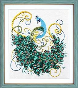 img 2 attached to 🦚 Peacock Pattern Ribbon Embroidery Kit by Fanryn - 3D Silk Cross Stitch Kit for Beginners - DIY Handwork for Home Decoration - Wall Decor - Size: 60x65cm (No Frame)