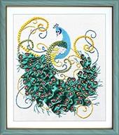 🦚 peacock pattern ribbon embroidery kit by fanryn - 3d silk cross stitch kit for beginners - diy handwork for home decoration - wall decor - size: 60x65cm (no frame) logo