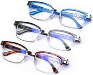 premium 3-pack blue light blocking computer reading glasses with stylish designer metal frames - men and women, spring hinges - uv blue ray protection, eyestrain relief, 2.0 strength logo