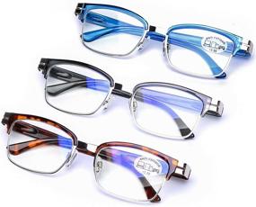 img 4 attached to Premium 3-Pack Blue Light Blocking Computer Reading Glasses with Stylish Designer Metal Frames - Men and Women, Spring Hinges - UV Blue Ray Protection, Eyestrain Relief, 2.0 Strength