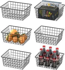 img 4 attached to 📦 Durable Wire Baskets for Organized Storage - 6 Pack, Small-Size Metal Wire Baskets for Kitchen Cabinets, Pantry, Bathroom, Closets - Black