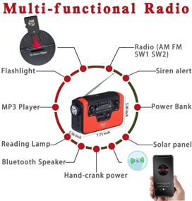 img 1 attached to 🔴 Красное солнечное портативное радио с ручным генератором: AM/FM/SW, Bluetooth, TF-карта, динамики со светом, светодиодный фонарик, светильник для чтения и кемпинга, портативное радио с аккумулятором и зарядным устройством для мобильных телефонов на 2300mAh.