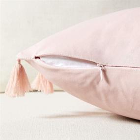 img 1 attached to 🛋️ Fancy Homi Pack of 2 Decorative Throw Pillow Covers with Handmade Tassels, Soft Velvet Peach Square Cushion Case Set for Couch Sofa Bedroom Car Living Room (18x18 Inch/45x45 cm, Blush Pink)