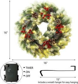 img 3 attached to 🎄 ATDAWN 16 Inch Outdoor Lighted Christmas Wreath for Front Door - Xmas Wreath Ideal for Winter Holiday Decorations and Christmas Party