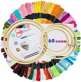 img 4 attached to Complete Embroidery Starter Kit: 100 Color Threads, 5 Bamboo Embroidery Hoops, 3 Embroidered Cloth - Perfect DIY Cross Stitch Supplies for Adults, Kids, and Beginners