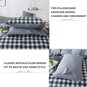 img 3 attached to 🏻 Emily Girl Kids' Duvet Cover Set - Soft Cotton Buffalo Plaid Bedding (Queen Size) - Black/Gray/White - Zipper Closure & Corner Ties - 3 Piece (1 Duvet Cover &amp; 2 Pillowcases) - for Boys, Teens, Girls