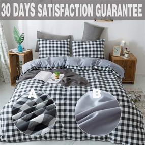img 4 attached to 🏻 Emily Girl Kids' Duvet Cover Set - Soft Cotton Buffalo Plaid Bedding (Queen Size) - Black/Gray/White - Zipper Closure & Corner Ties - 3 Piece (1 Duvet Cover &amp; 2 Pillowcases) - for Boys, Teens, Girls