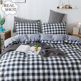 img 1 attached to 🏻 Emily Girl Kids' Duvet Cover Set - Soft Cotton Buffalo Plaid Bedding (Queen Size) - Black/Gray/White - Zipper Closure & Corner Ties - 3 Piece (1 Duvet Cover &amp; 2 Pillowcases) - for Boys, Teens, Girls