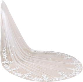 img 4 attached to 1 Tier Cathedral Lace Flower Wedding Bridal Veil With Comb for Women by Elawbty