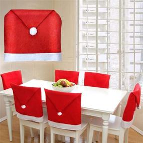 img 4 attached to 🎅 Festive Santa Hat Chair Back Covers for Xmas Dinning Decoration – Set of 6 Christmas Chair Covers for Holiday Party Decor