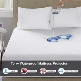 img 3 attached to 🌊 Waterproof Queen Size Mattress Protector Cover - Noiseless, Breathable & Soft Terry Bed Encasement for Adults, Kids, and Pets - Fits Mattresses up to 21 inches