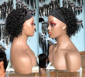img 1 attached to 🏾 SWEETGIRL Headband Wig: Curly Bob Human Hair Wigs for Black Women - Short Pixie Cut, Glueless, 150% Density, Natural Black (6 Inch)