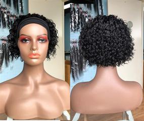 img 2 attached to 🏾 SWEETGIRL Headband Wig: Curly Bob Human Hair Wigs for Black Women - Short Pixie Cut, Glueless, 150% Density, Natural Black (6 Inch)