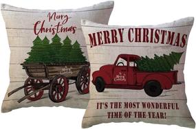 img 4 attached to 🎄 ULOVE LOVE YOURSELF 2Pack Christmas Pillow Cover Set - Decorative Throw Cushion Case with Vintage Red Truck Pattern, Christmas Tree Design - Cotton Linen Home Decor - 20 x 20 inches