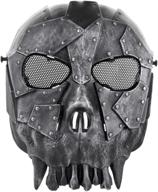 😷 flexzion tactical airsoft mask paintball game full face protection skull skeleton safety guard in silver - ideal for outdoor activities, parties, and movie props - unisex, fits most adults logo