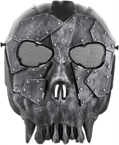 img 4 attached to 😷 Flexzion Tactical Airsoft Mask Paintball Game Full Face Protection Skull Skeleton Safety Guard in Silver - Ideal for Outdoor Activities, Parties, and Movie Props - Unisex, Fits Most Adults