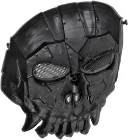 img 2 attached to 😷 Flexzion Tactical Airsoft Mask Paintball Game Full Face Protection Skull Skeleton Safety Guard in Silver - Ideal for Outdoor Activities, Parties, and Movie Props - Unisex, Fits Most Adults