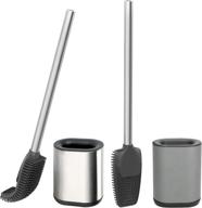 🚽 pack of 2 venetio stainless steel toilet brush with tpr soft brush head for bathroom cleaning - sliver + grey color logo