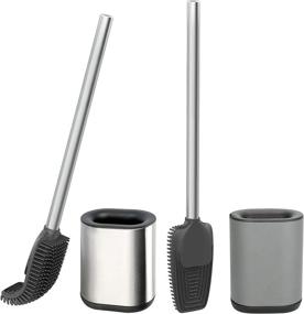 img 4 attached to 🚽 Pack of 2 VENETIO Stainless Steel Toilet Brush with TPR Soft Brush Head for Bathroom Cleaning - Sliver + Grey Color