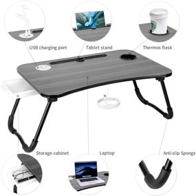 img 3 attached to 🛏️ Versatile Bed Table for Laptops & More: Laptop Desk with Cup Holder, Storage Drawer, USB Charging Port, USB Light Fan - Ideal for Eating, Reading & Watching Movies on Bed