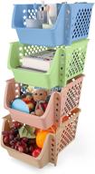 titan mall stackable storage bins: food, snacks, bottles, toys, toiletries & more - set of 4, blue-green-pink-khaki color shelf baskets logo