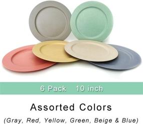 img 3 attached to 🌾 Set of 6 Assorted Color 10 Inch Wheat Straw Plastic Plates - Dishwasher & Microwave Safe, Reusable, Unbreakable, Lightweight - Eco-Friendly & BPA Free for Kids, Toddlers & Adults