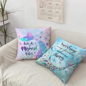 img 1 attached to Bonsai Tree Mermaid Pillow Covers, Mermaid Tail Scales Pillow Cases 18x18 Inches, Beach Theme Decorative Linen Throw Pillow Covers for Summer Home Decor - Set of 2, Perfect Gifts for Women, Sofa Couch Bed