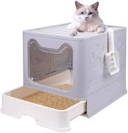 large cat litter box with lid and scoop - foldable design, easy to clean, self-cleaning pan logo