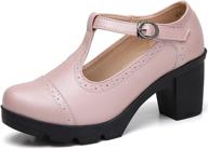 женские туфли dadawen из кожи на толстой платформе с t-образным ремешком, средним каблуком и квадратным носком: классические и стильные. логотип