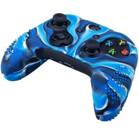 img 1 attached to 9CDeer Xbox One/S/X Controller Camouflage Blue Studded Silicone Sleeve Case + 8 Thumb Grips Analog Caps, Compatible with Official Stereo Headset Adapter