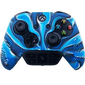 img 3 attached to 9CDeer Xbox One/S/X Controller Camouflage Blue Studded Silicone Sleeve Case + 8 Thumb Grips Analog Caps, Compatible with Official Stereo Headset Adapter