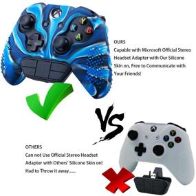 img 2 attached to 9CDeer Xbox One/S/X Controller Camouflage Blue Studded Silicone Sleeve Case + 8 Thumb Grips Analog Caps, Compatible with Official Stereo Headset Adapter
