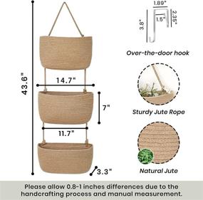 img 1 attached to 🧺 JS HOME Jute Over the Door Hanging Basket: 3-Tier Wall Mount Organizer with Magazine Racks, Kitchen Hanging Baskets, Decorative Storage Basket for Living Room, Bathroom, Kitchen, and Bedroom