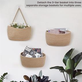 img 2 attached to 🧺 JS HOME Jute Over the Door Hanging Basket: 3-Tier Wall Mount Organizer with Magazine Racks, Kitchen Hanging Baskets, Decorative Storage Basket for Living Room, Bathroom, Kitchen, and Bedroom