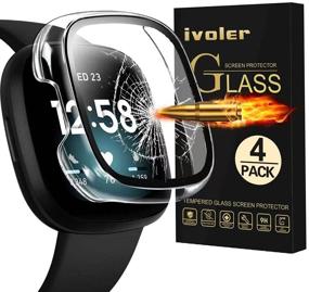 img 4 attached to IVoler 4-пакет защиты экрана и чехол для Fitbit Sense/Versa 3 - Жесткий чехол из ПК с защитным закаленным стеклом и полностью заполняющим бампером для чувствительного касания и полной защиты смарт-часов.