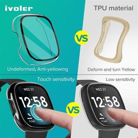 img 2 attached to IVoler 4-пакет защиты экрана и чехол для Fitbit Sense/Versa 3 - Жесткий чехол из ПК с защитным закаленным стеклом и полностью заполняющим бампером для чувствительного касания и полной защиты смарт-часов.