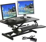 🖥️ seville classics airlift off65890: compact 33" electric height adjustable standing desk with usb charger, keyboard tray, phone holder & dual monitor riser converter in black logo