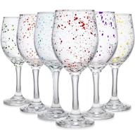 🍷 carnival color paint splatter glass drinking cups - set of 6 stemmed glasses for red or white wine, cocktails, martinis, margaritas, brandies, and scotch - 10oz party color set ideal for countertop and wine rack логотип