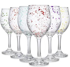 img 2 attached to 🍷 Carnival Color Paint Splatter Glass Drinking Cups - Set of 6 Stemmed Glasses for Red or White Wine, Cocktails, Martinis, Margaritas, Brandies, and Scotch - 10oz Party Color Set Ideal for Countertop and Wine Rack